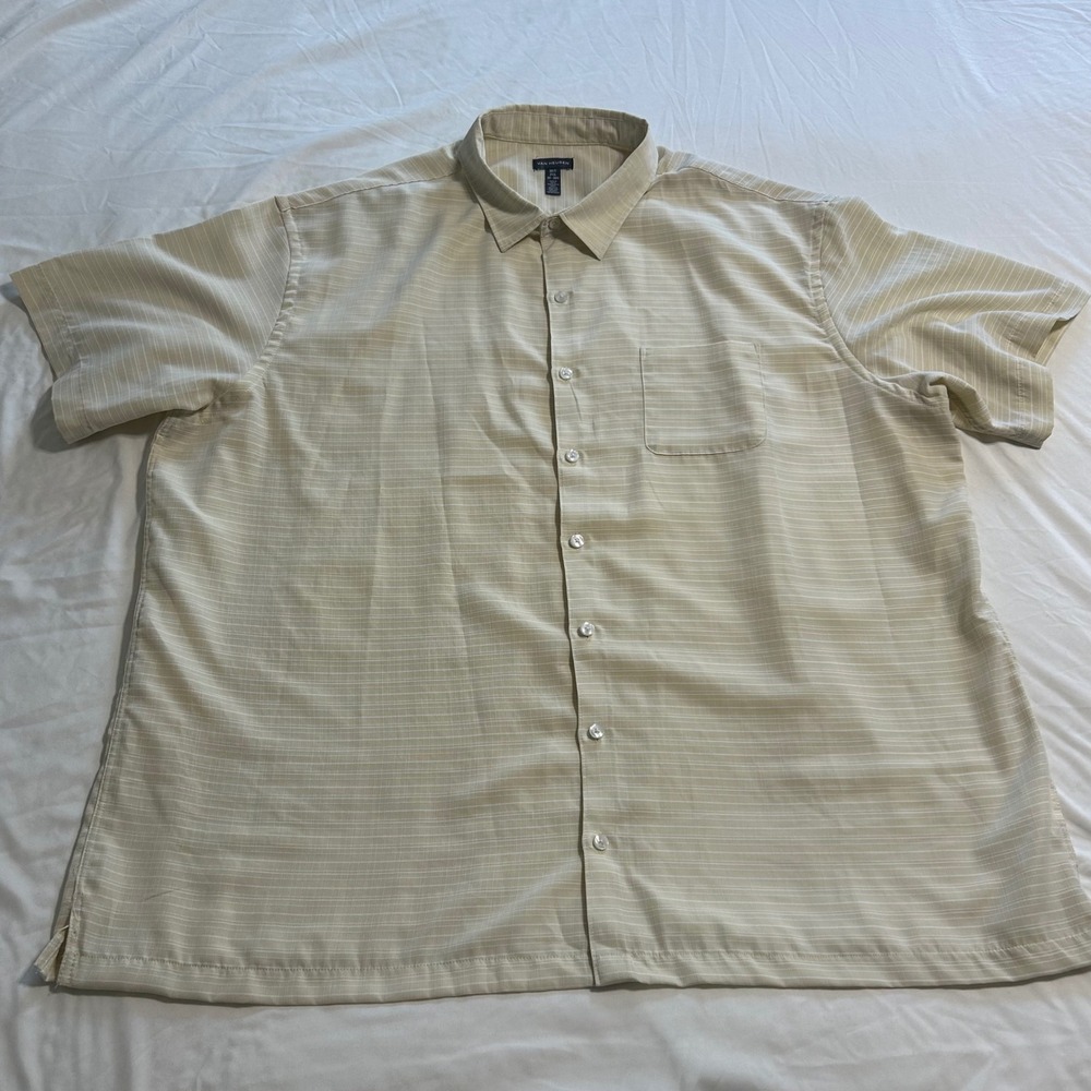 Van Heusen Mens 3XLT Short Sleeve Button Down Shirt Tan Striped Big & Tall